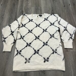 Vintage VENESHA 80% ANGORA Fuzzy Holiday Christmas Sweater Sz L Bows Ribbons